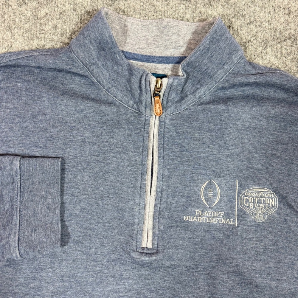 Johnnie-O Sully Quarter Zip Cotton Bowl Playoff Mens XL Blue Cotton Blend EUC
